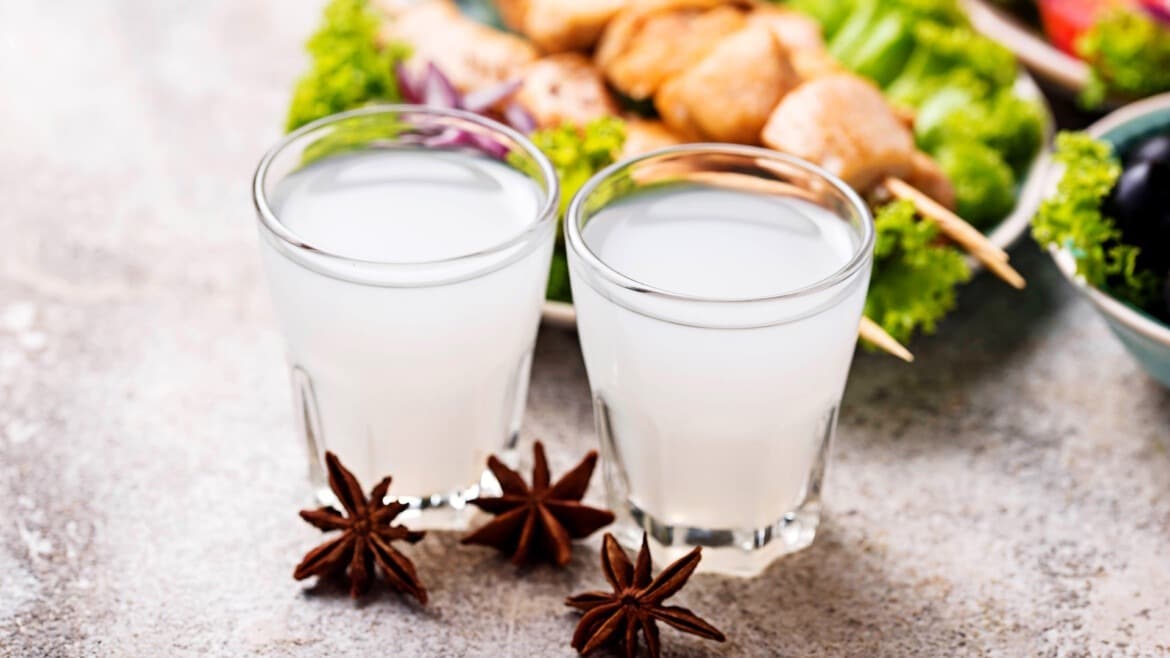 Athens Food Steps Traditional Greek ouzo alcohol drink with anise